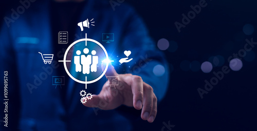 Obraz na płótnie Concept emphasizes customer-focused strategies and precision marketing. Target customer, buyer personal, customer behavior, Marketing plan and strategies. Personalization marketing, customer-centric. w salonie