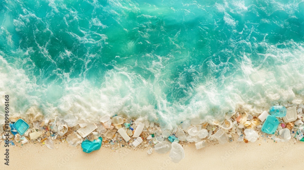 Fototapeta premium Pollution on a Beautiful Beach with Turquoise Water
