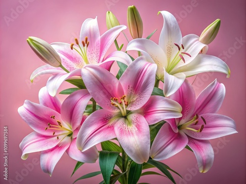 Delicate Pink and White Lilies Arrangement - Minimalist AI Photography