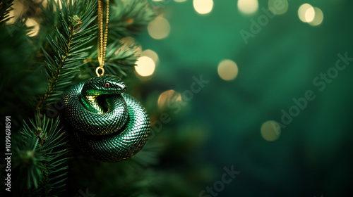 Christmas tree decoration with snake ornament photo