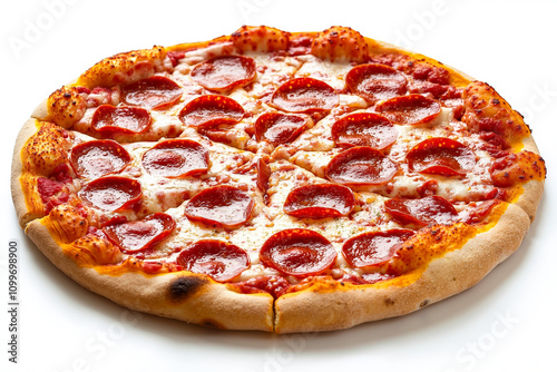 A pepperoni pizza on a white background photo