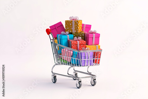 A shopping cart filled with lots of colorful presents photo