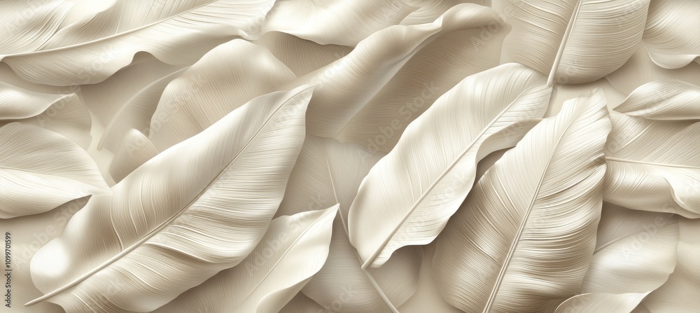 Obraz premium Abstract Tropical Background, Design With Beige Palm Leaves. Exotic Plant Illustration.