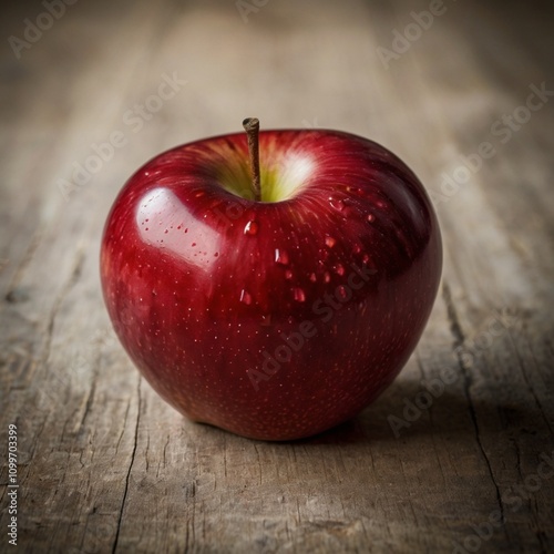 an apple on a wooden background