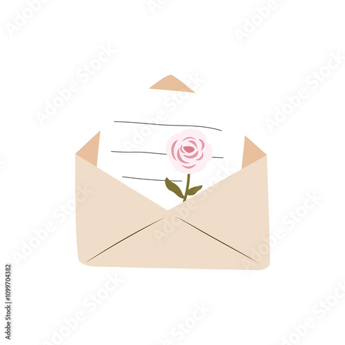 a pink rose in an envelope 