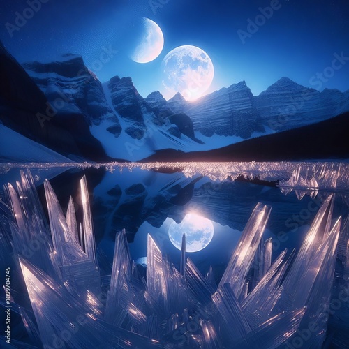 Ice Crystal Reflection High altitude ice crystals reflect moonli photo