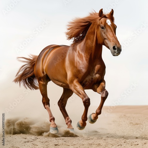 Beautiful red horse running on desert storm  horse