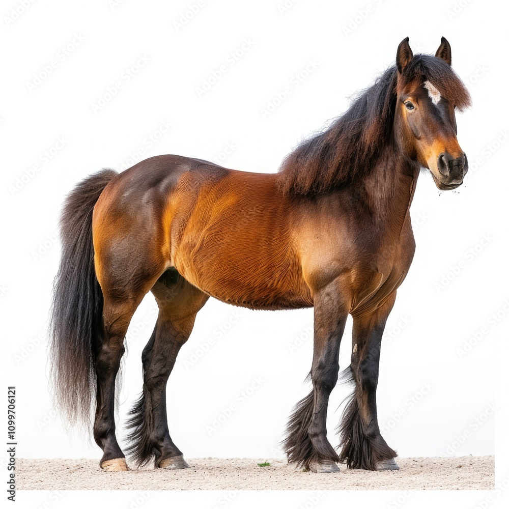 Obraz premium Belgian Heavy Horse breed standing in front of white background.