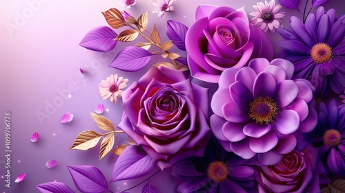 Vibrant purple floral arrangement nature setting digital art botanical beauty close-up view aesthetically pleasing design