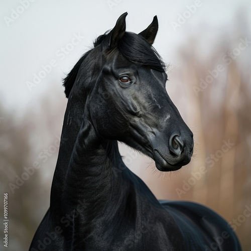 Black horse portrait isolated on black  Ukrainian horse.  horse photo