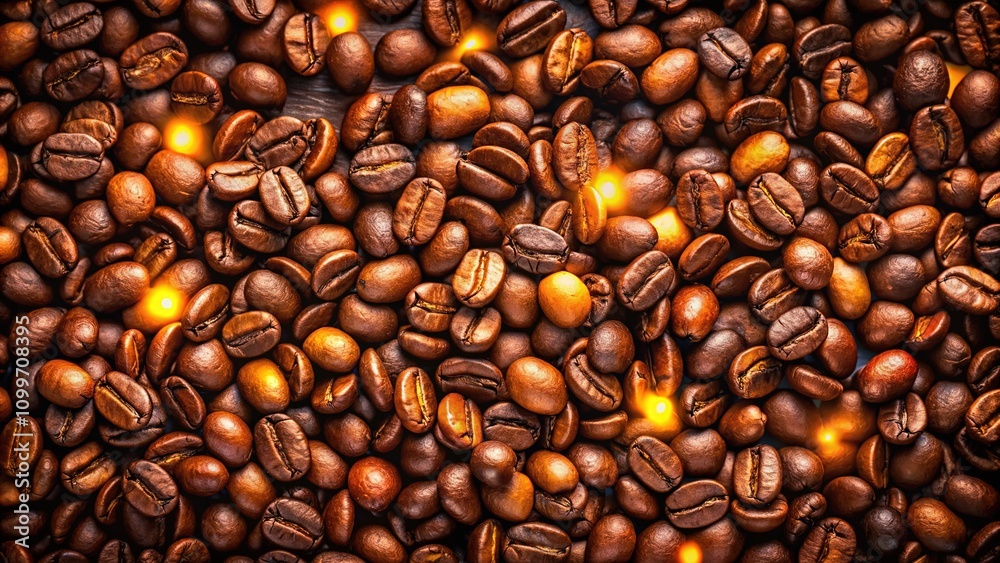 Obraz premium Nighttime coffee beans. A stunning panoramic view.