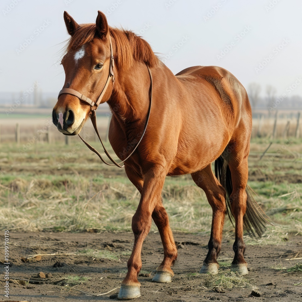 Fototapeta premium Cute horse walking on the ranch.