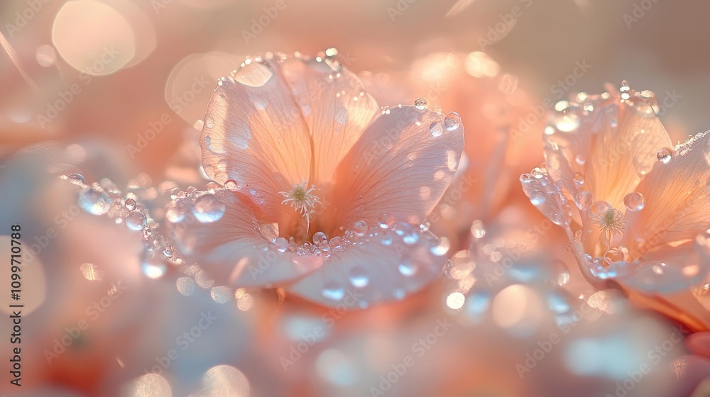 Fototapeta premium A vivid image of flowers surrounded by a sparkling sheen of water droplets, creating a sense of freshness and vitality, perfect for capturing nature's elegance
