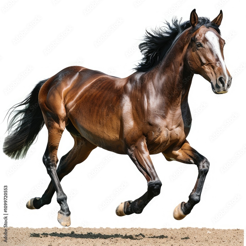 Obraz premium horse running brown horse on the paddock in the sunshine
