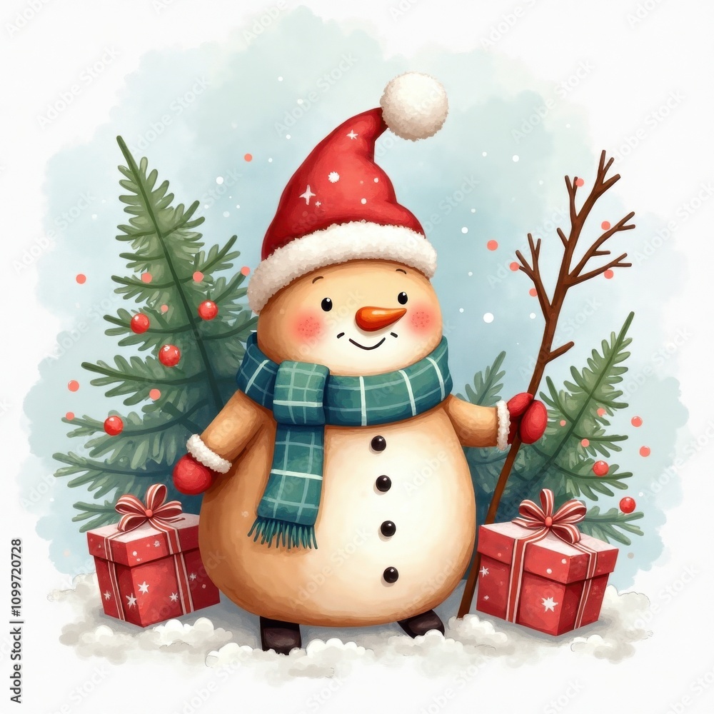 Fototapeta premium Christmas illustration in cartoon style
