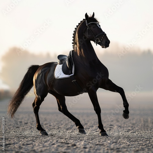 Silhouette of an Andalusian horse performing Spanish walk  horse photo