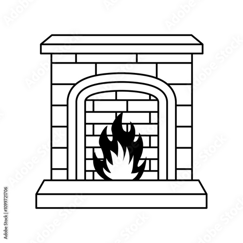 Fireplace simple black line icons vector. Cosy fireplace to warm and create atmosphere in the room. Stone work. Complementary to the living room. Vector illustration