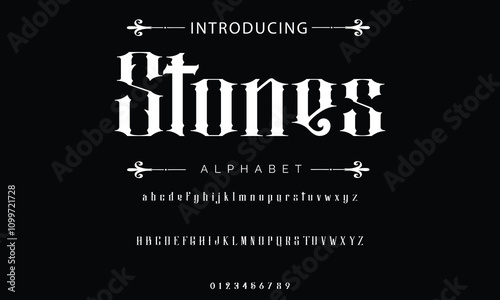 Trendy Old School tattoo vintage type font vector template. Traditional tattoo and rock style font. Tattoo Alphabet. Hipster style type font for tattoo studio and barbershop or pub design
