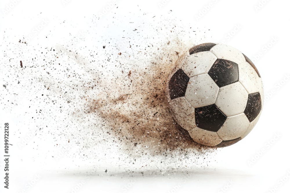 Fototapeta premium Bouncing soccer ball isolated white background action shot dynamic close-up sports concept