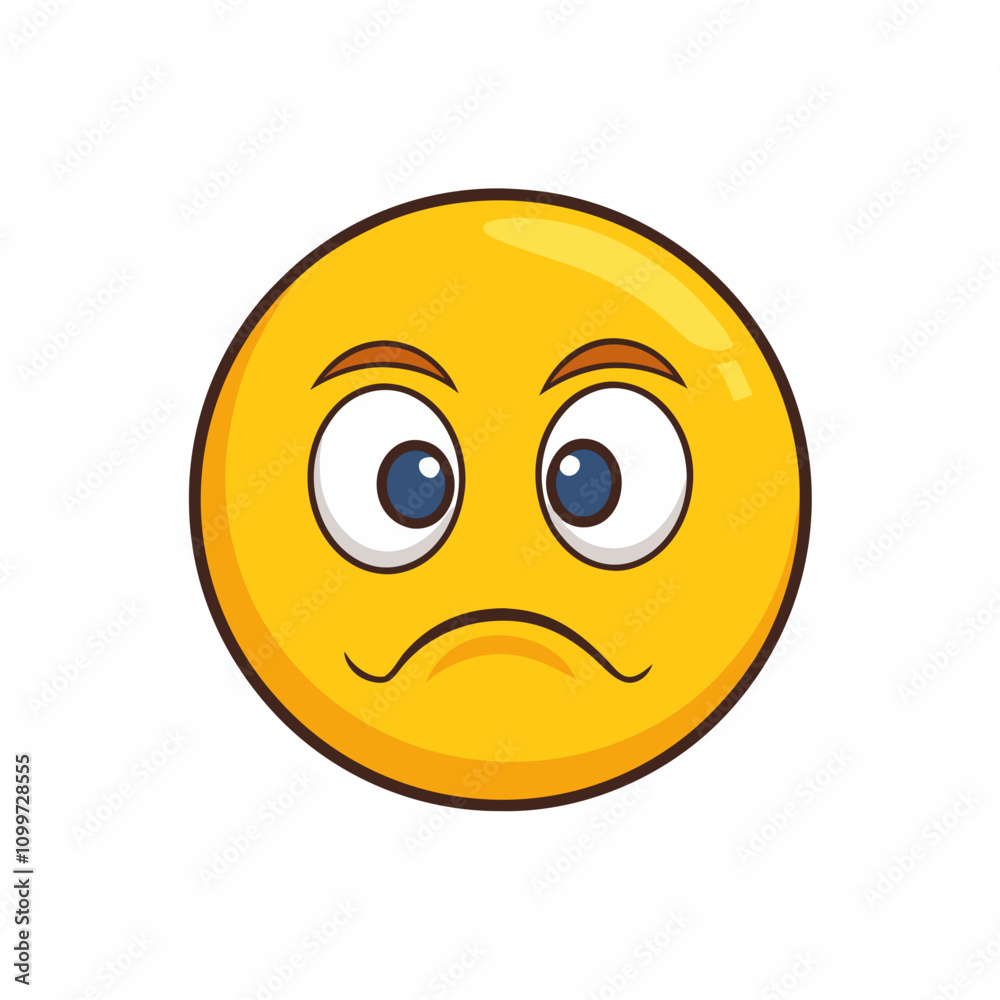 Fototapeta premium Yellow upset emoticon with a sad expression, a perfect vector icon for emotional designs, apps, and creative projects.