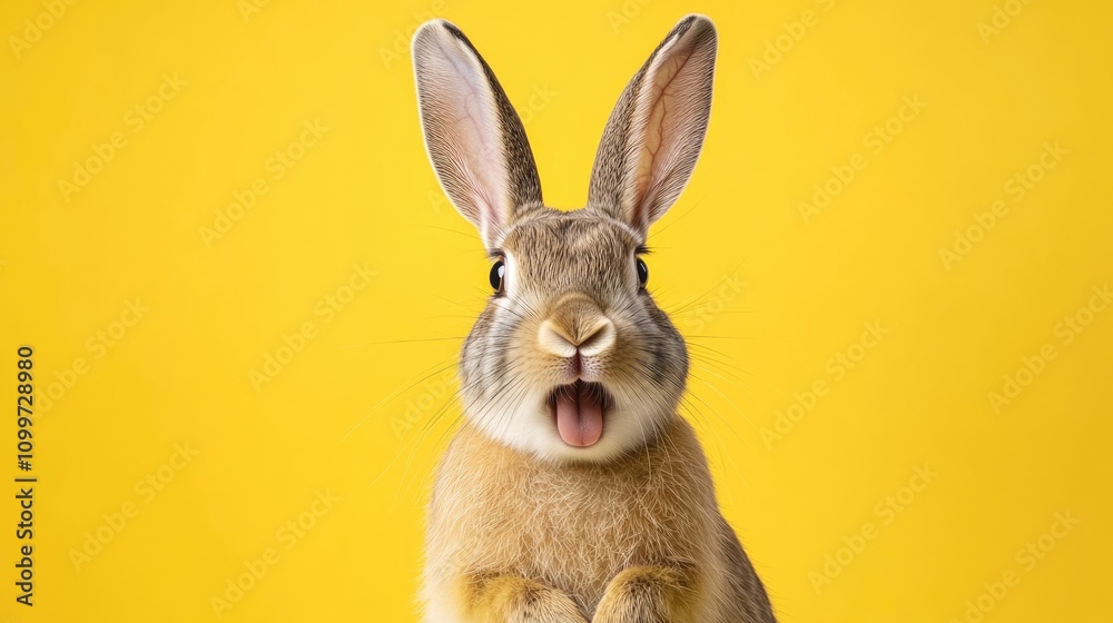 Fototapeta premium Surprised rabbit portrait in a vibrant studio setting
