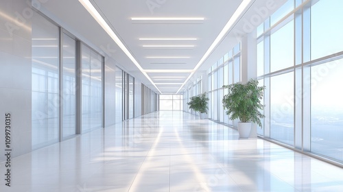 Wallpaper Mural A well lit and roomy vacant corridor in a contemporary office structure featuring expansive windows and a sleek minimalist aesthetic Torontodigital.ca