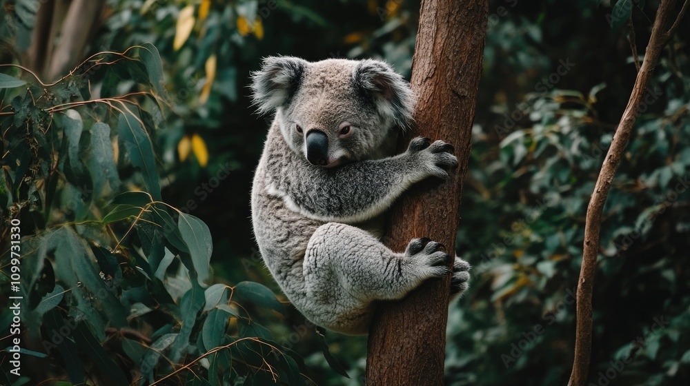 Fototapeta premium Cute koala perched on a tree showcasing the unique wildlife of Australia