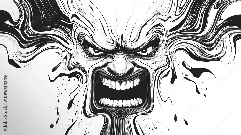 Obraz premium Black and White Vector Art of An Angry Face