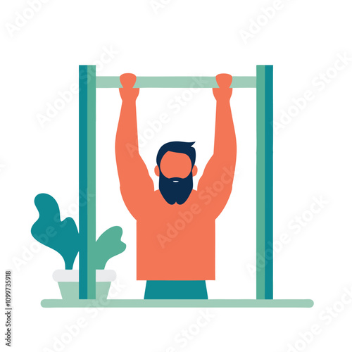 Man doing pull ups on horizontal bar. Flat style vector illustration.