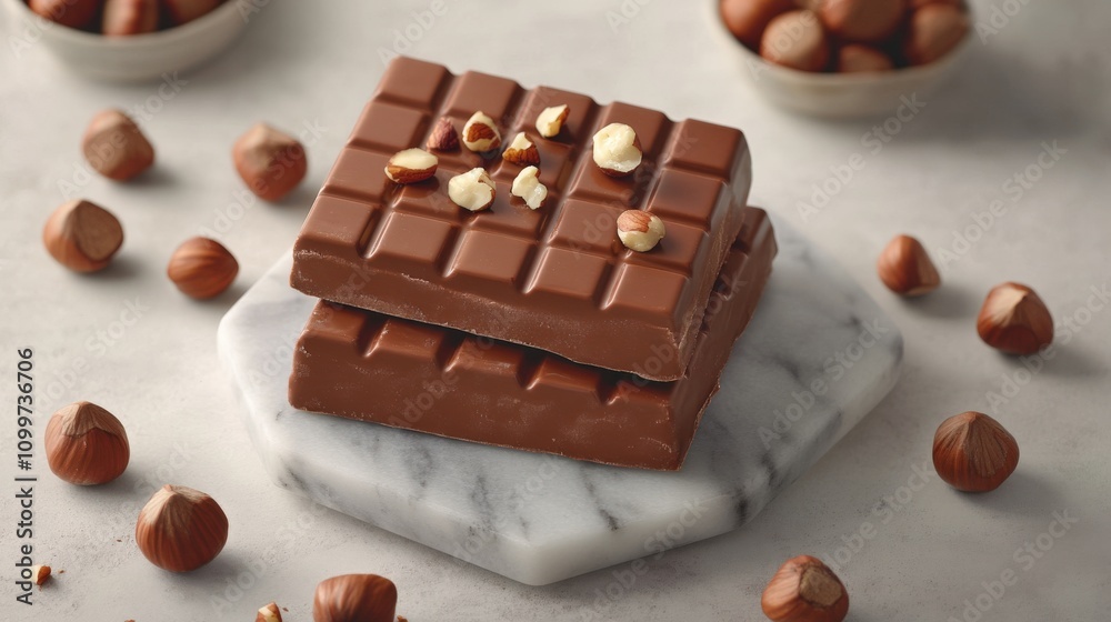 Fototapeta premium Milk Chocolate Bars Topped With Hazelnuts