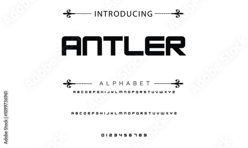 Tech font, digital alphabet, trendy Latin letters from A to Z and Arab numbers from 0 to 9 for you ui ux designs, vector illustration