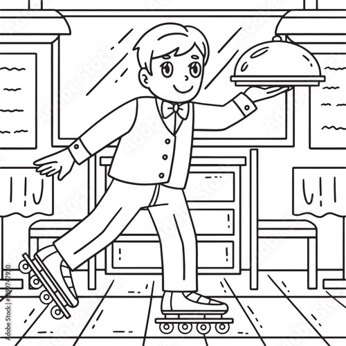 Inline Skates Waiter Coloring Page for Kids