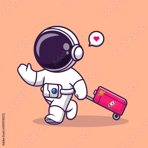 Cute Astronaut Travelling With Suitcase Cartoon Vector Icon 
Illustration. Science Holiday Icon Concept Isolated Premium 
Vector. Flat Cartoon Style 