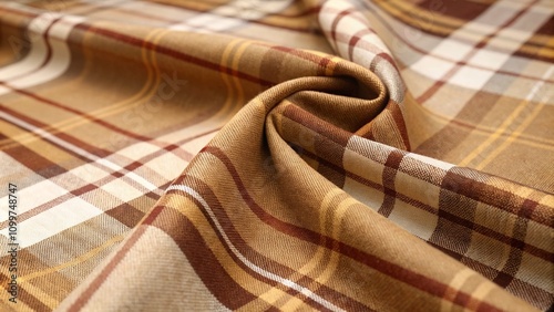 Warm plaid textile texture with brown and beige colors in detail