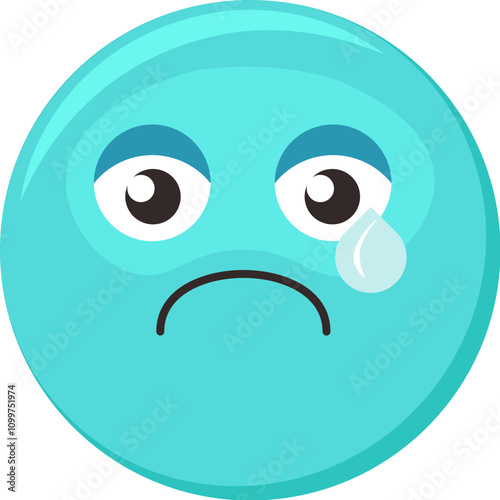 Sad, unhappy emoji facial expression tearful, weeping, depressed emoticon icon. Colorful vector smiley. Cute sticker, social media mood character, emotion and feeling chat element