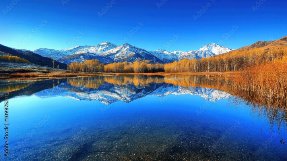 Obraz premium Stunning Mountain Lake Reflection Autumn Colors