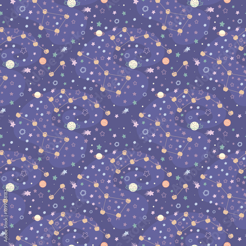 Series of patterns "Space Apples". Seamless pattern on a dark background