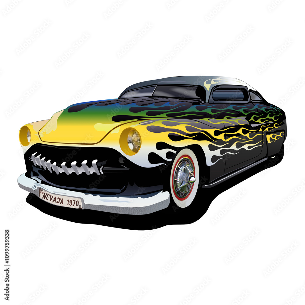 Fototapeta premium Hot Rod voiture tuning de collection custom culture vintage muscle car dessin, véhicule customisé