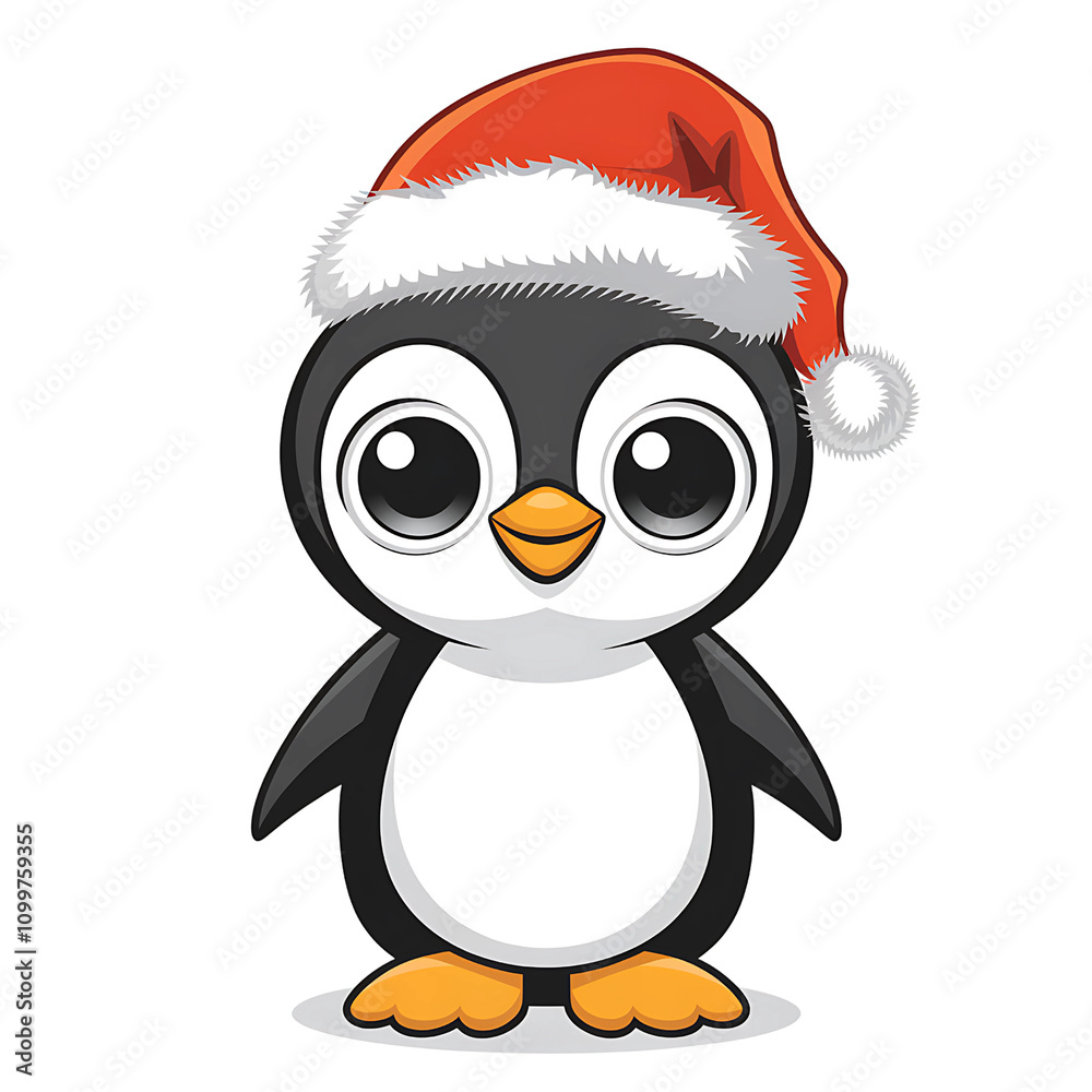 Fototapeta premium A cute penguin with big eyes on white background 