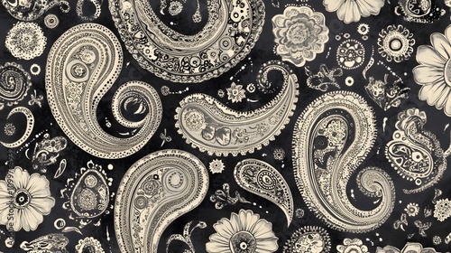 A black background with subtle paisley patterns in gray, creating an elegant and sophisticated design for phone wallpaper