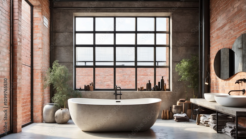 Fototapeta premium Open Concept Industrial Bathroom