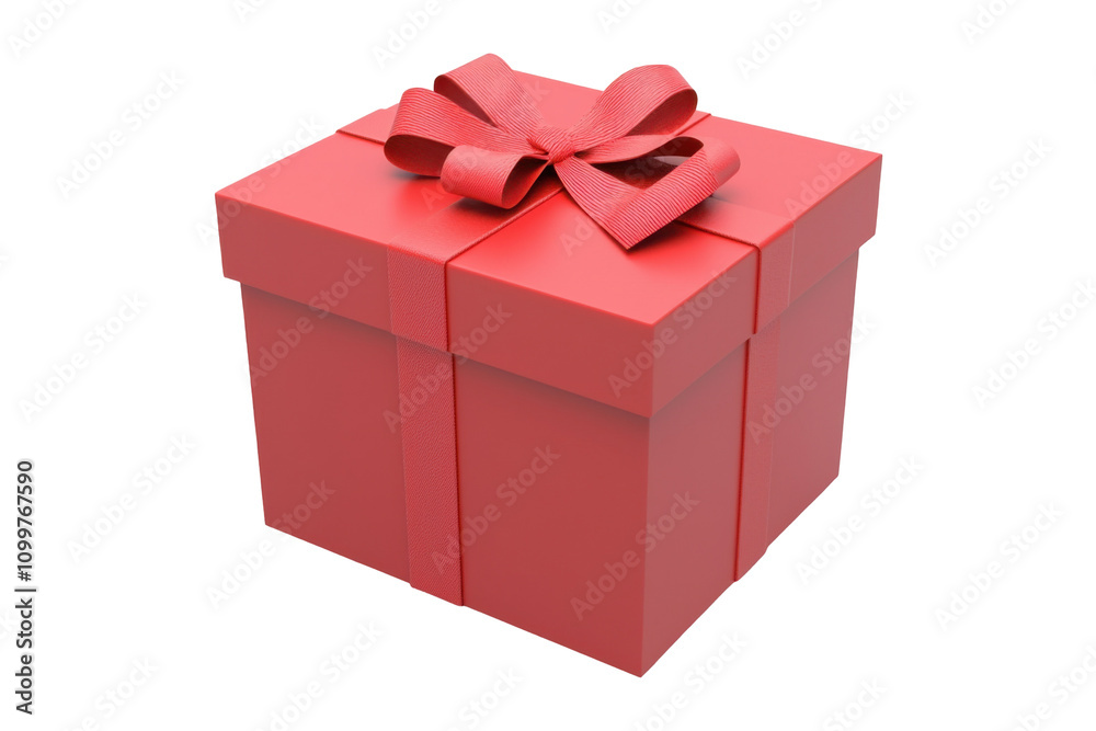 Fototapeta premium Holiday gift giving red present box with ribbon home decor festive environment eye-level view celebration concept, transparent background