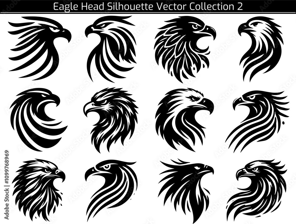 Fototapeta premium Set of Eagle Head Silhouette Vector Illustration