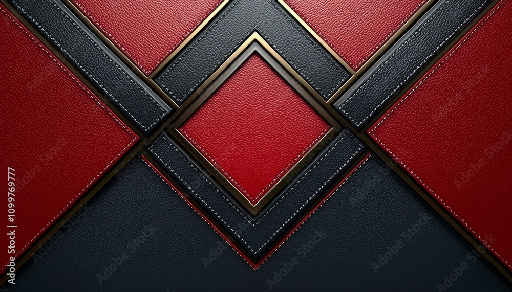 Fototapeta premium Abstract Red And Black Leather Design With Gold Accents