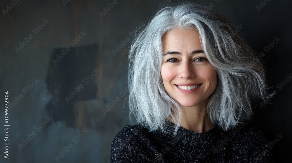 Fototapeta premium Portrait of a smiling woman with silver hair