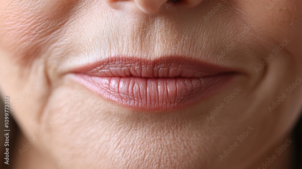 Fototapeta premium Close up of a woman s nasolabial folds and wrinkles surrounding the mouth area