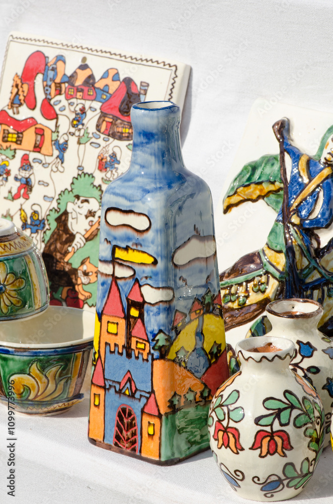Naklejka premium Ceramic pots, traditional for Corund area, Romania.