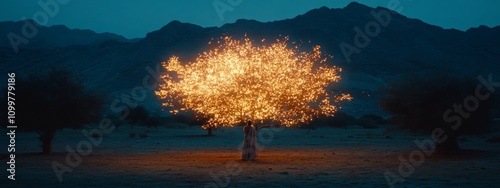 Moses and the Burning Bush: A Divine Encounter in the Desert.Concept of Divine revelation, spiritual awakening, religious faith, miracle, supernatural,biblical narrative, book publishing photo