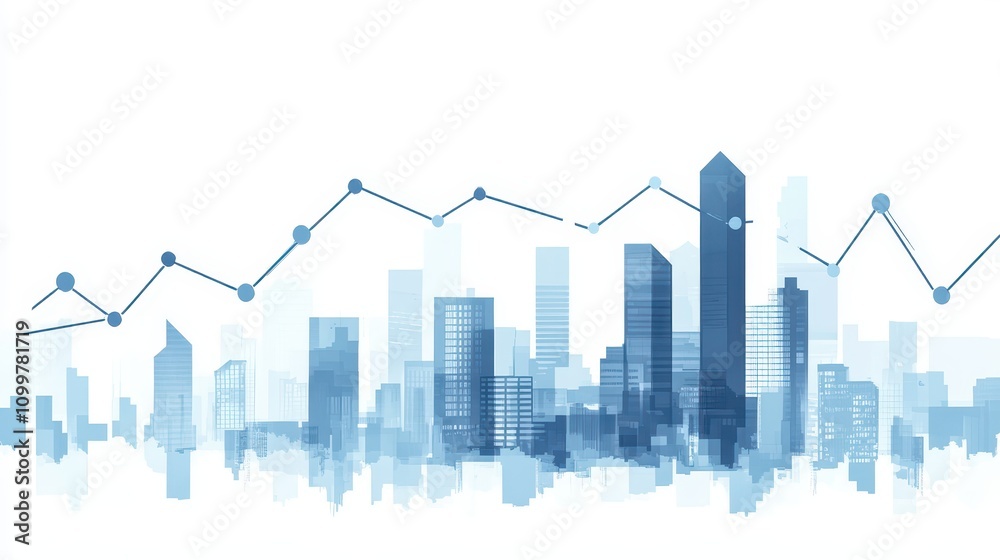 Obraz premium City skyline made of data charts, growth representation, strategic vision