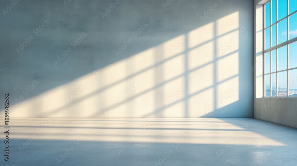 Fototapeta premium Natural light streaming through large windows in an empty room modern architecture minimalist design bright environment serene view tranquil concept